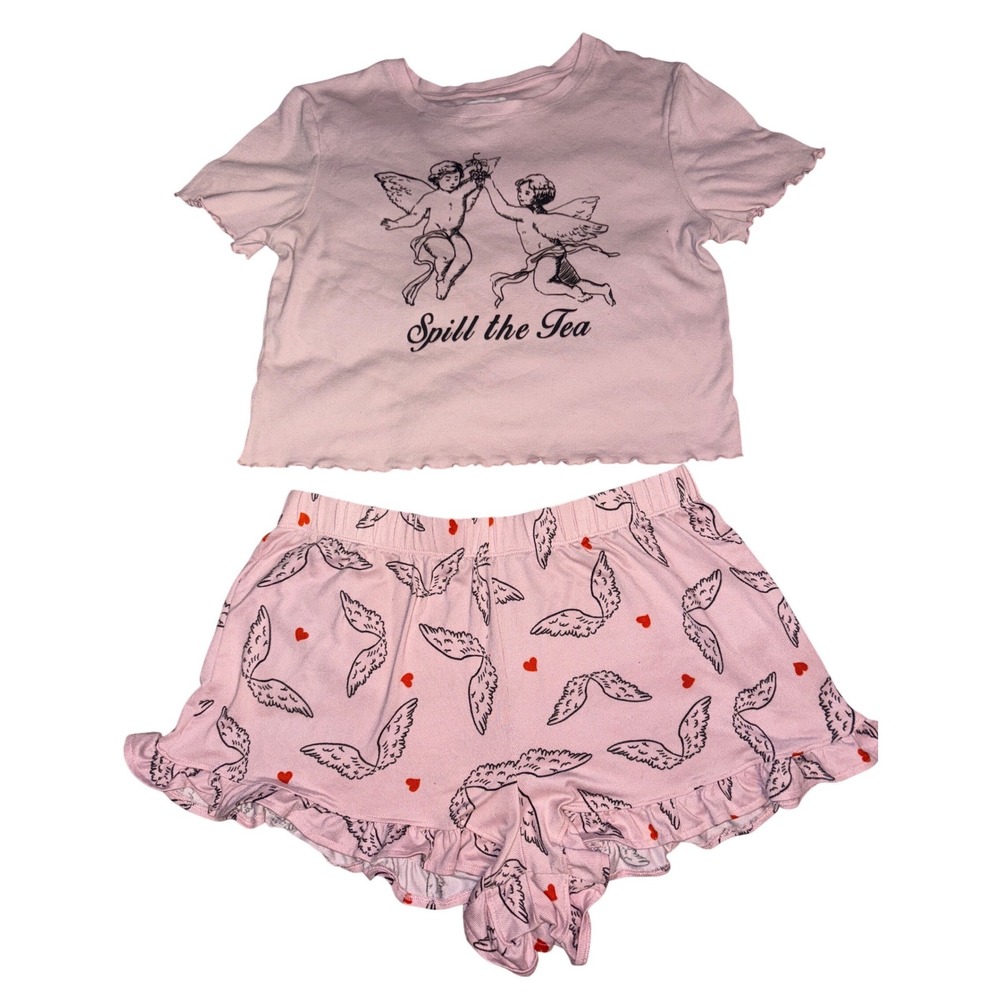 Grayson Social Womens Pink Cherub Graphic Pajama Set Shorts Sleepwear, Size XL